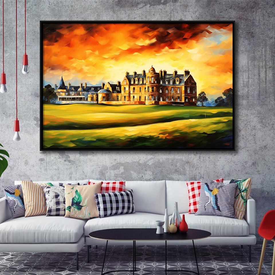 Royal Ancient Golf Club House 18Th Painting, Framed Canvas Prints Wall Art Decor, Floating Frame