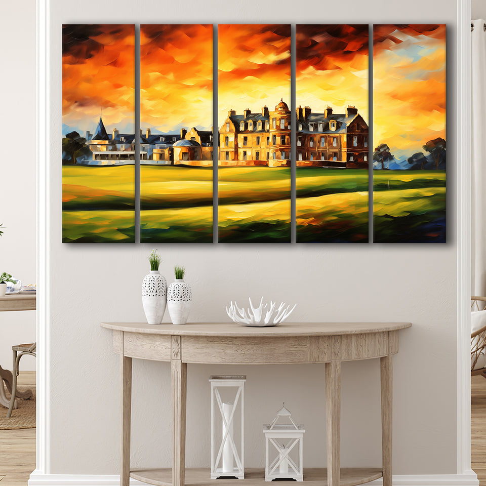 Royal Ancient Golf Club House 18Th Painting,5 Panel Extra Large Canvas Prints Wall Art Decor