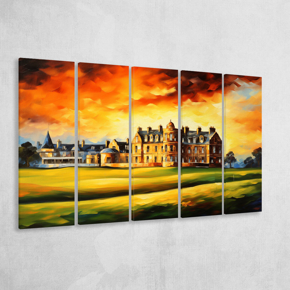 Royal Ancient Golf Club House 18Th Painting,5 Panel Extra Large Canvas Prints Wall Art Decor