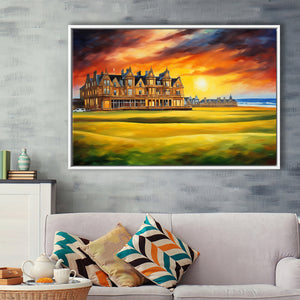 Royal Ancient Golf Clubhouse 18Th Painting Colorful, Framed Canvas Prints Wall Art Decor, Floating Frame