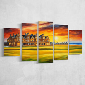 Royal Ancient Golf Clubhouse 18Th Painting Colorful Mixed 5 Panel Large Canvas Prints Wall Art Decor