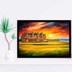 Royal Ancient Golf Clubhouse 18Th Painting Colorful Framed Art Prints Wall Decor, Framed Painting Art