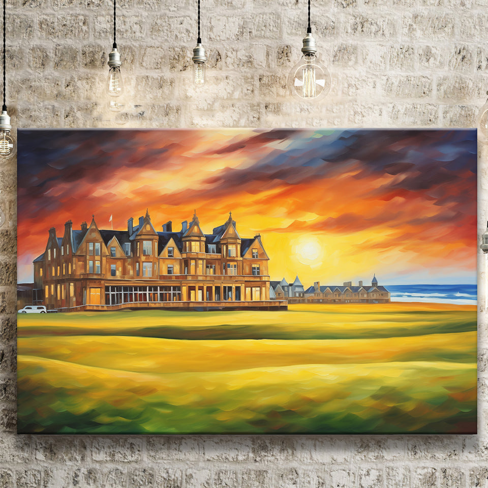 Royal Ancient Golf Clubhouse 18Th Painting Colorful Canvas Prints Wall Art, Painting Art Home Decor