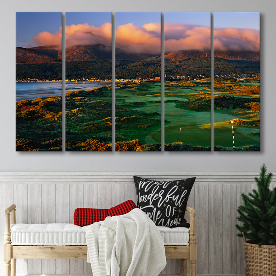 Royal County Down Golf Club Hole 03R A Glorious Morning Newcastle Co Down, Ireland, 5 Panels Extra Large Canvas Prints Wall Art