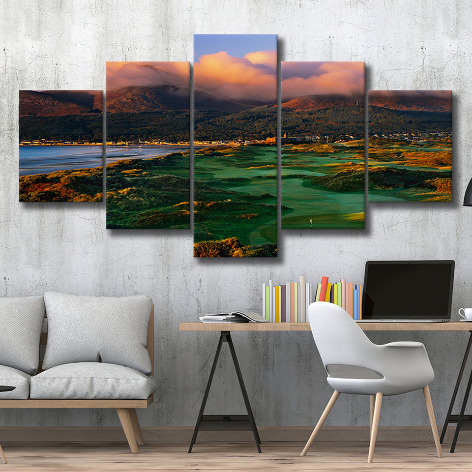 Royal County Down Golf Club Hole 03R A Glorious Morning Newcastle Co Down, Ireland, 5 Panels Canvas Prints Wall Art Decor