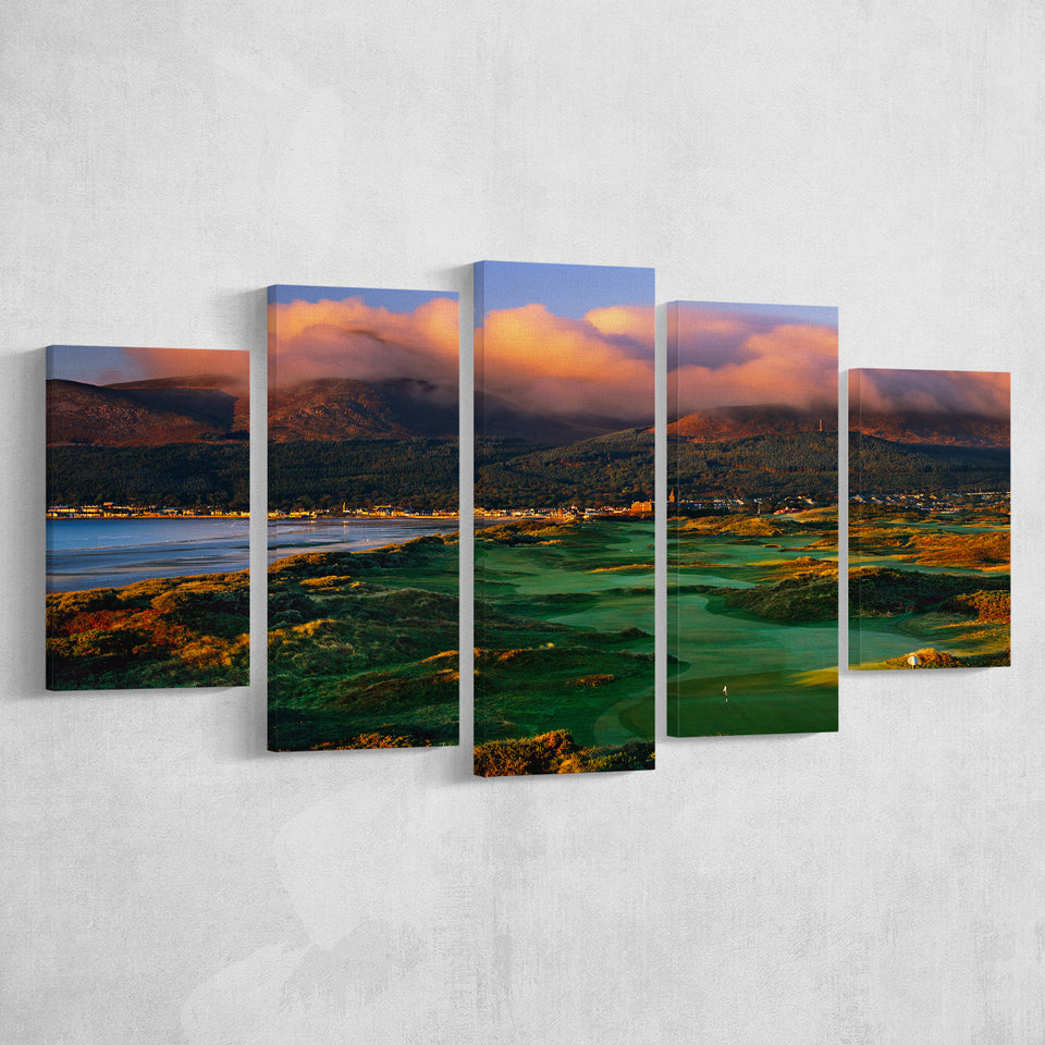 Royal County Down Golf Club Hole 03R A Glorious Morning Newcastle Co Down, Ireland, 5 Panels Canvas Prints Wall Art Decor