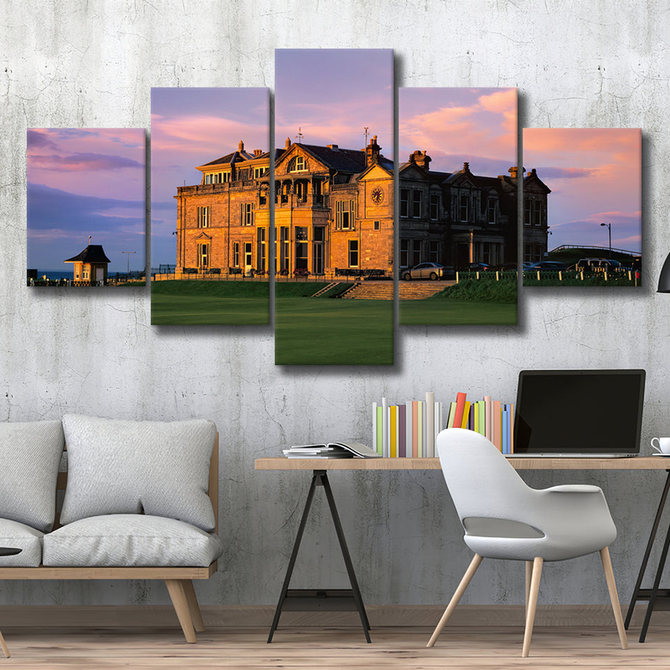 Royal & Ancient Golf Clubhouse, 18Th Green Of The Old Course, St Andrews, Scotland, 5 Panels Canvas Prints Wall Art Decor