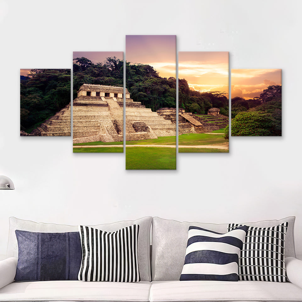 Ruins of Palenque Maya city in Chiapas Mexico 5 Pieces Canvas Prints Wall Art - Painting Canvas, Multi Panels, Wall Decor
