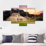 Ruins of Palenque Maya city in Chiapas Mexico 5 Pieces Canvas Prints Wall Art - Painting Canvas, Multi Panels, Wall Decor