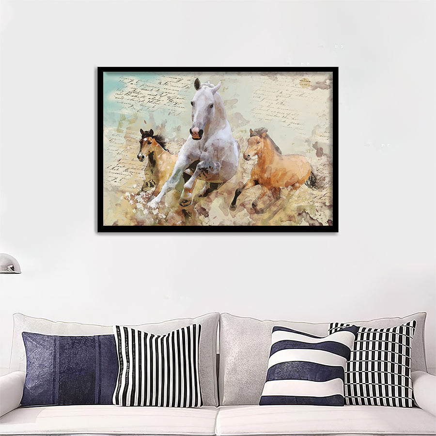 Running Horses Watercolor Framed Wall Art Print - Framed Art, Prints for Sale, Painting Art, Painting Prints
