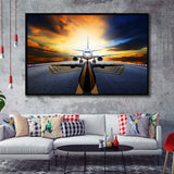 Runway Airplane Aircraft Wall Art Framed Canvas Prints Wall Art Decor - Painting Canvas, Black Framed Picture