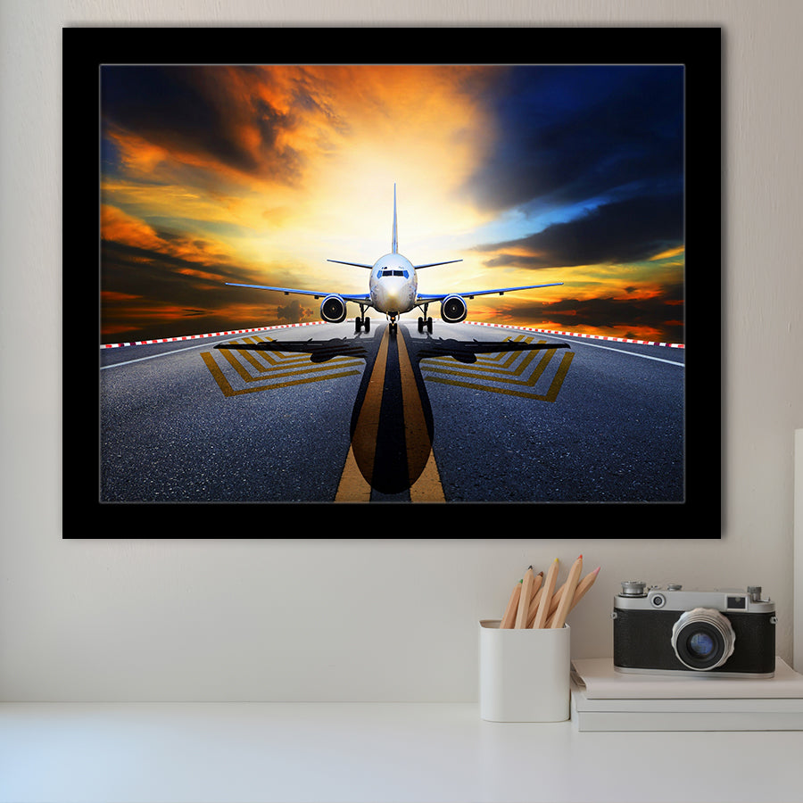 Runway Airplane Aircraft Wall Art Framed Art Prints Wall Decor - Painting Art, Framed Picture, Ready to Hang