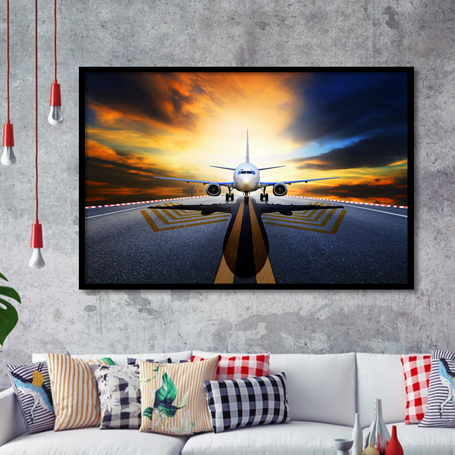 Runway Airplane Aircraft Wall Art Framed Art Prints Wall Decor - Painting Art, Framed Picture, Ready to Hang