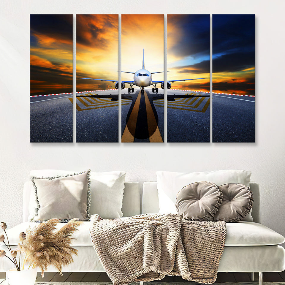 Runway Airplane Aircraft Wall Art 5 Piece B Canvas Prints Wall Art Decor - Painting Canvas, Multi Panels