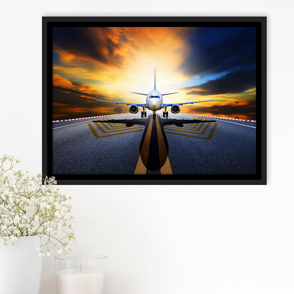 Runway Airplane Aircraft Wall Art Framed Canvas Prints Wall Art Decor - Painting Canvas, Black Framed Picture