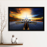 Runway Airplane Aircraft Wall Art Framed Canvas Prints Wall Art Decor - Painting Canvas, Black Framed Picture