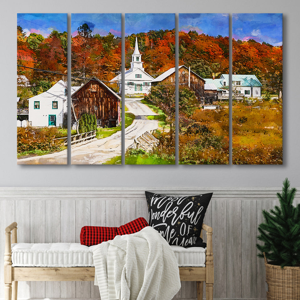 Rural Vermont Usa Waits River Village 5 Pieces Extra Large Canvas Prints Wall Art Home Decor