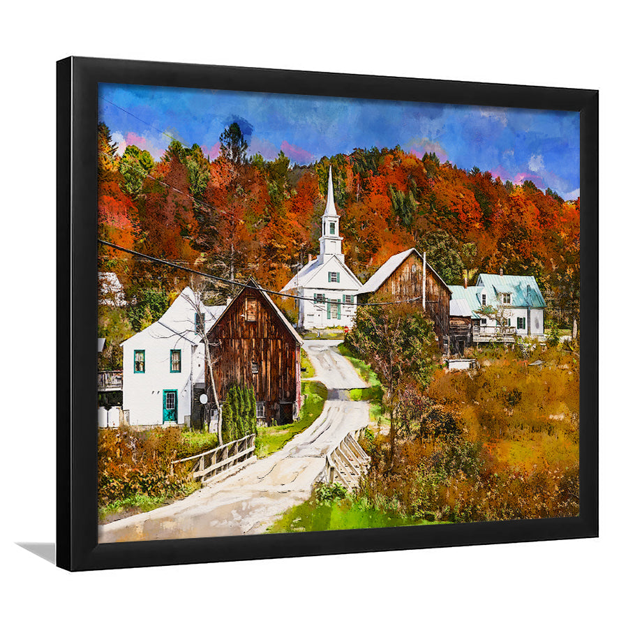 Rural Vermont Usa Waits River Village City Art Watercolor Framed Art Prints Wall Art Decor,Framed Picture