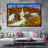 Rural Vermont Usa Waits River Village City Art Watercolor Framed Canvas Prints Wall Art Home Decor,Floating Frame