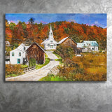 Rural Vermont Usa Waits River Village City Art Watercolor Canvas Prints Wall Art Home Decor, Large Canvas
