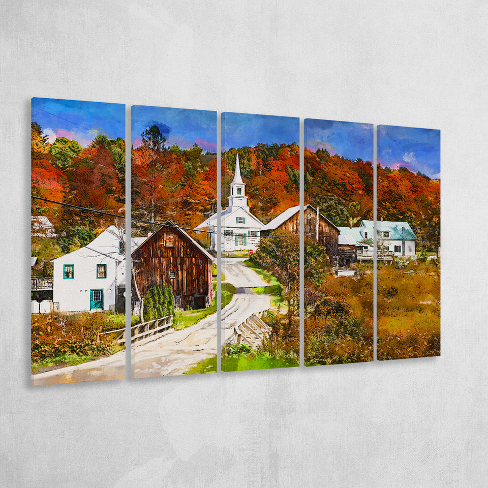 Rural Vermont Usa Waits River Village 5 Pieces Extra Large Canvas Prints Wall Art Home Decor