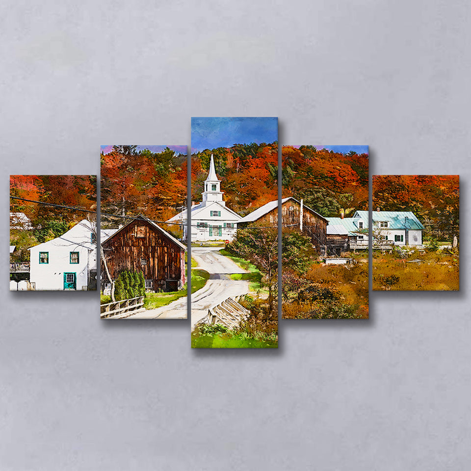 Rural Vermont Usa Waits River Village 5 Pieces Mixed Canvas Prints Wall Art Home Decor