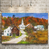 Rural Vermont Usa Waits River Village City Art Watercolor Canvas Prints Wall Art Home Decor, Large Canvas