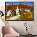Rural Vermont Usa Waits River Village City Art Watercolor Framed Canvas Prints Wall Art Home Decor,Floating Frame