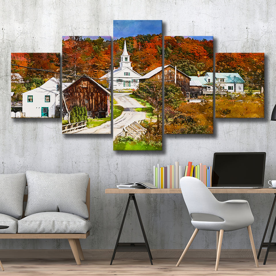 Rural Vermont Usa Waits River Village 5 Pieces Mixed Canvas Prints Wall Art Home Decor