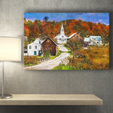 Rural Vermont Usa Waits River Village City Art Watercolor Canvas Prints Wall Art Home Decor, Large Canvas