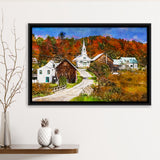 Rural Vermont Usa Waits River Village City Art Watercolor Framed Canvas Prints Wall Art Home Decor,Floating Frame