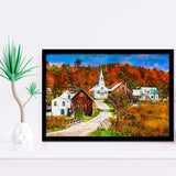 Rural Vermont Usa Waits River Village City Art Watercolor Framed Art Prints Wall Art Decor,Framed Picture