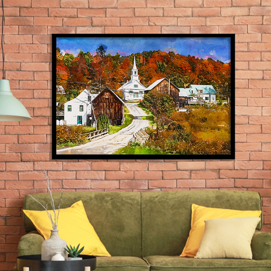 Rural Vermont Usa Waits River Village City Art Watercolor Framed Art Prints Wall Art Decor,Framed Picture