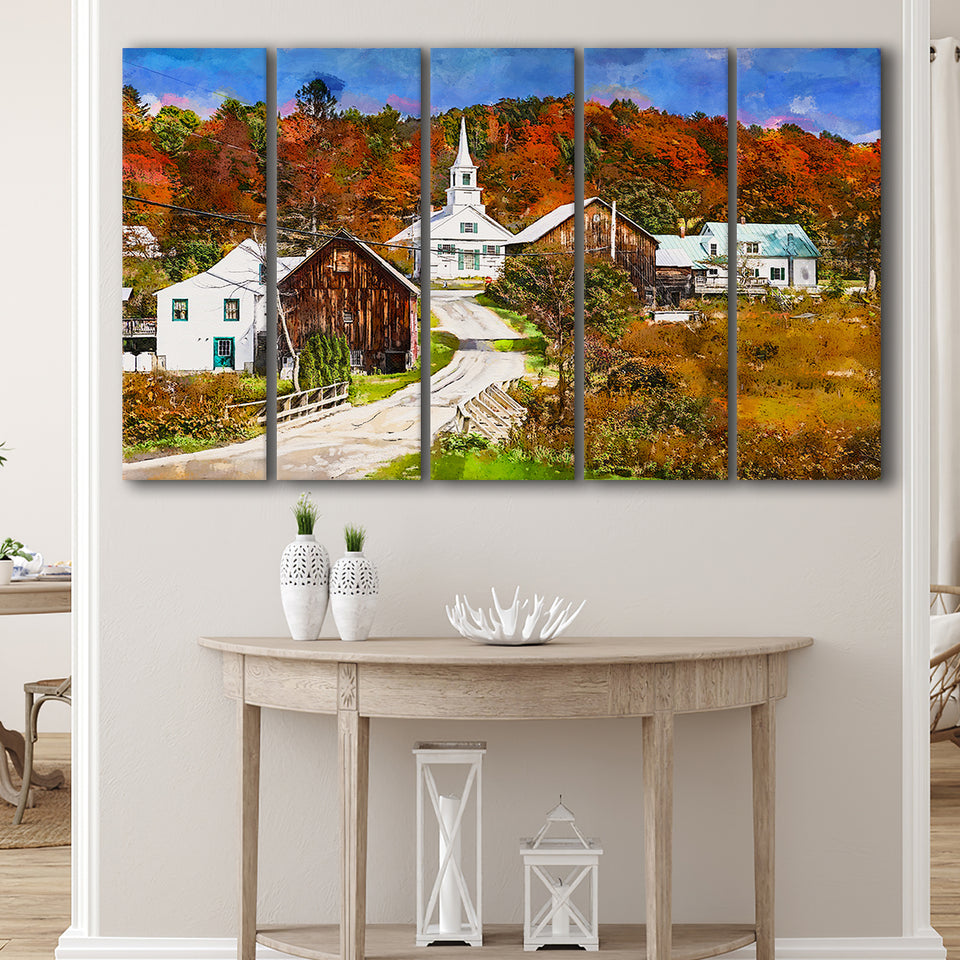 Rural Vermont Usa Waits River Village 5 Pieces Extra Large Canvas Prints Wall Art Home Decor