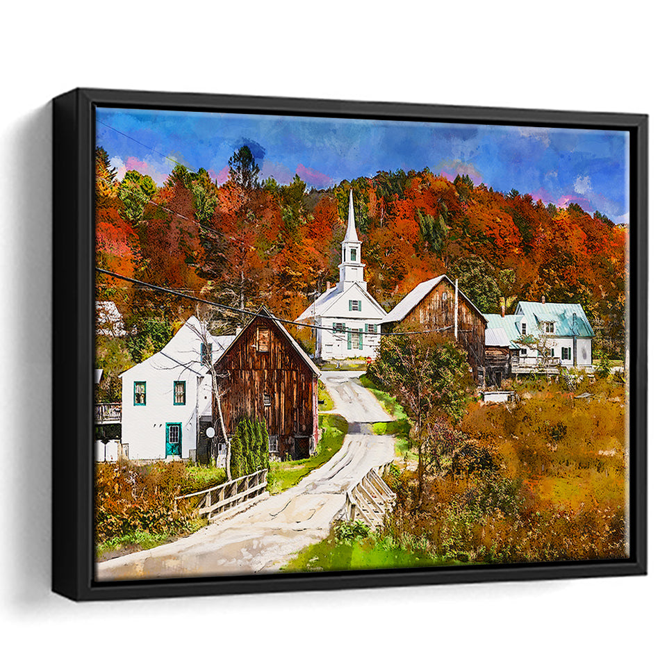 Rural Vermont Usa Waits River Village City Art Watercolor Framed Canvas Prints Wall Art Home Decor,Floating Frame