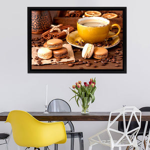 Rustic Coffee And Macaroons Framed Canvas Wall Art - Framed Prints, Canvas Prints, Prints for Sale, Canvas Painting