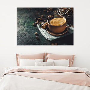 Rustic Coffee Beans And Cinnamon Canvas Wall Art - Canvas Prints, Prints for Sale, Canvas Painting, Canvas On Sale