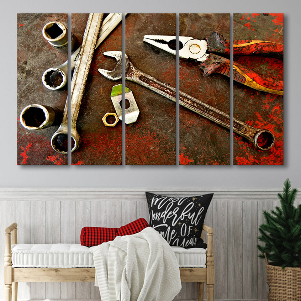 Rusty Toolst Old Tools Canvas Print Mechanic Gift 5 Piece B Canvas Prints Wall Art, Multi Panels,Large Canvas