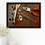 Rusty Toolst Old Tools Canvas Print Mechanic Gift Framed Canvas Prints Wall Art Decor, Framed Picture, Floating Frame