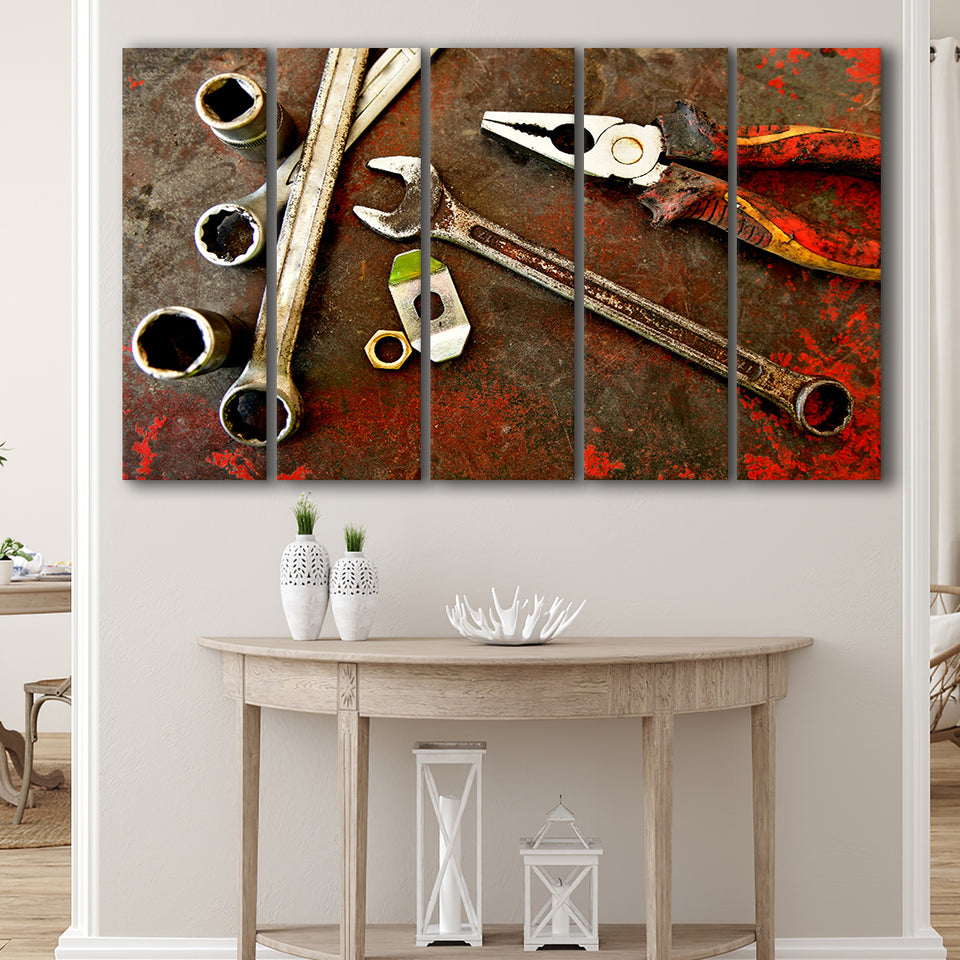 Rusty Toolst Old Tools Canvas Print Mechanic Gift 5 Piece B Canvas Prints Wall Art, Multi Panels,Large Canvas