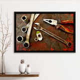 Rusty Toolst Old Tools Canvas Print Mechanic Gift Framed Canvas Prints Wall Art Decor, Framed Picture, Floating Frame