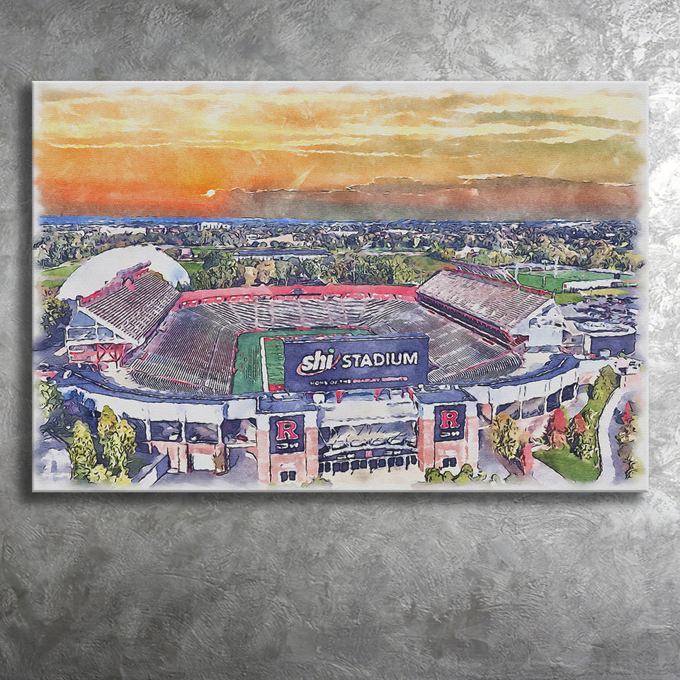 Rutgers Scarlet Knights SHI Stadium Watercolor, Sport Art Prints Fan Gift, Canvas Prints Wall Art Decor