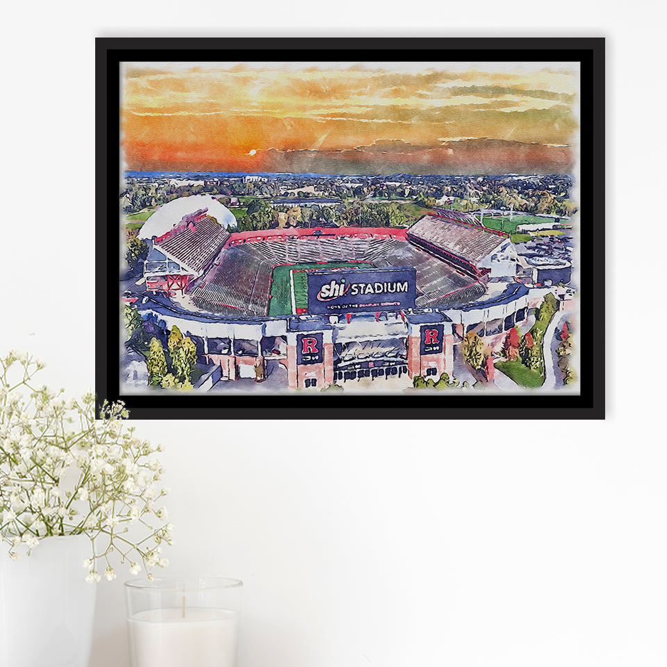 Rutgers Scarlet Knights SHI Stadium Watercolor, Sport Art Prints Fan Gift, Framed Canvas Prints Wall Art Decor
