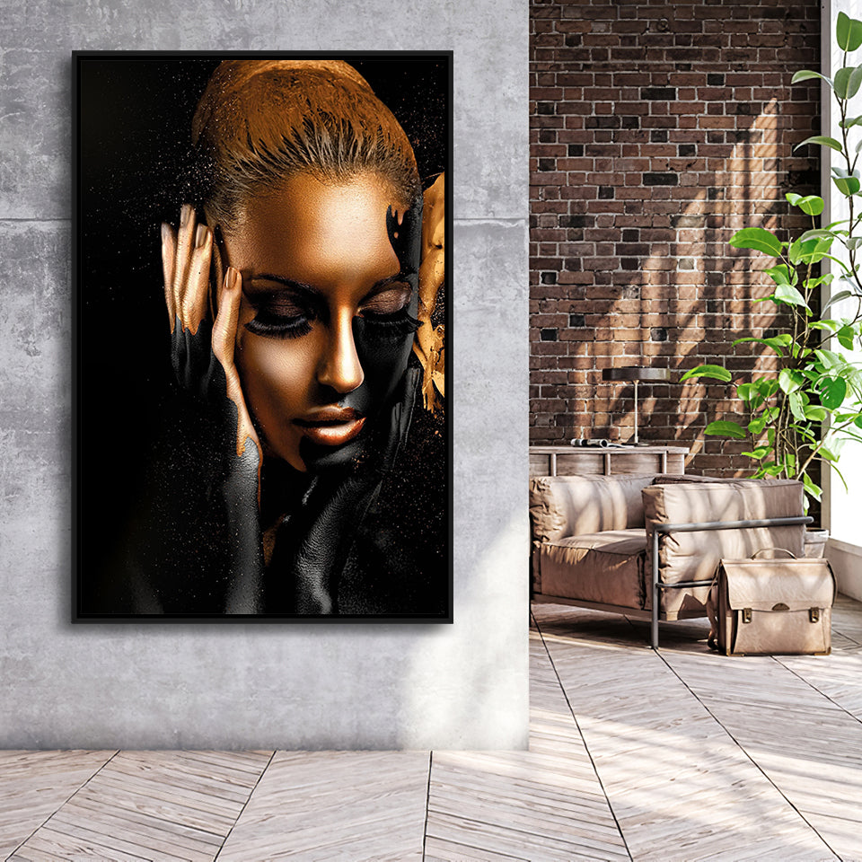 Scandinavian Woman Framed Canvas Prints Wall Art Home Decor - Painting Canvas,Black Frame, Ready to hang