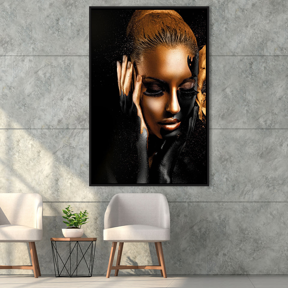 Scandinavian Woman Framed Canvas Prints Wall Art Home Decor - Painting Canvas,Black Frame, Ready to hang