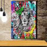 Serious Lion Graffiti Art Canvas Prints Wall Art Decor - Painting Canvas, Home Decor, Art Print, Art For Sale