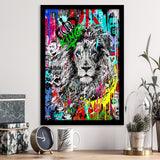Serious Lion Graffiti Art Framed Art Print Wall Decor - Painting Art, Wall Art, Framed Picture, Black Frame
