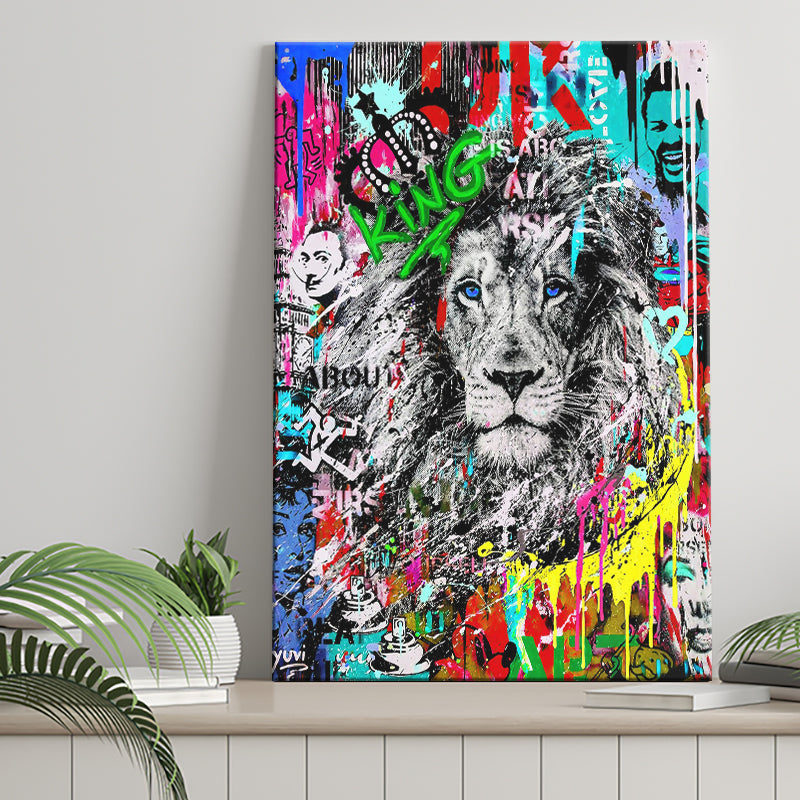 Serious Lion Graffiti Art Canvas Prints Wall Art Decor - Painting Canvas, Home Decor, Art Print, Art For Sale