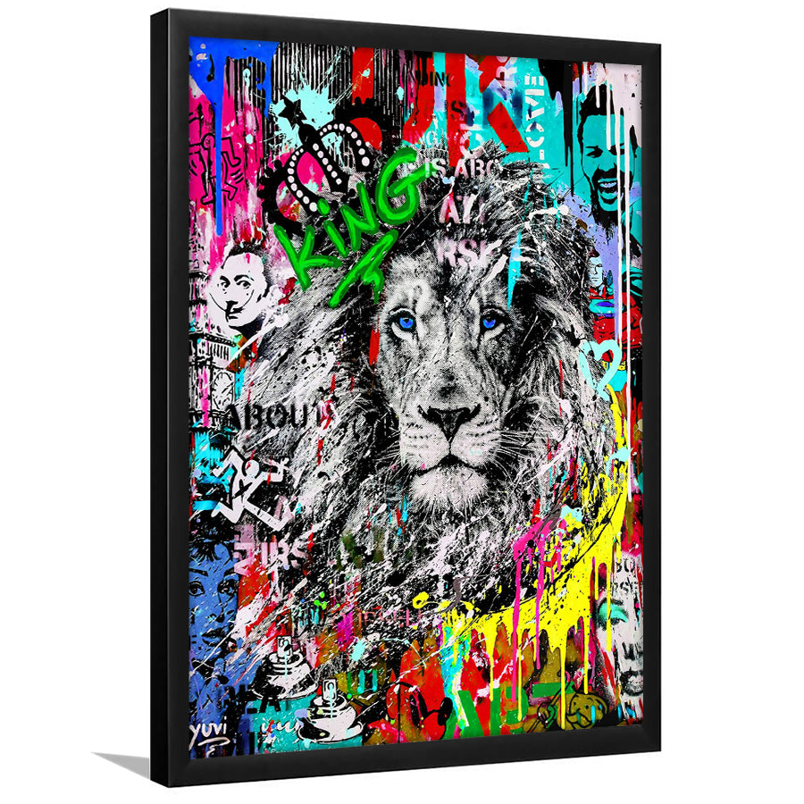 Serious Lion Graffiti Art Framed Art Print Wall Decor - Painting Art, Wall Art, Framed Picture, Black Frame