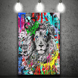 Serious Lion Graffiti Art Canvas Prints Wall Art Decor - Painting Canvas, Home Decor, Art Print, Art For Sale
